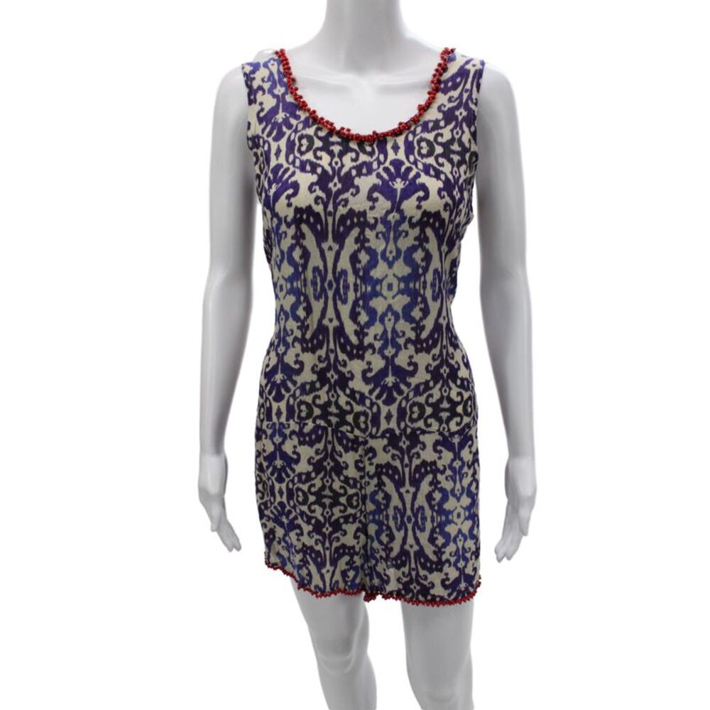 Rhode Resort Women Mini Batik Silk Sleeveless Romper Scoop Neck Size L